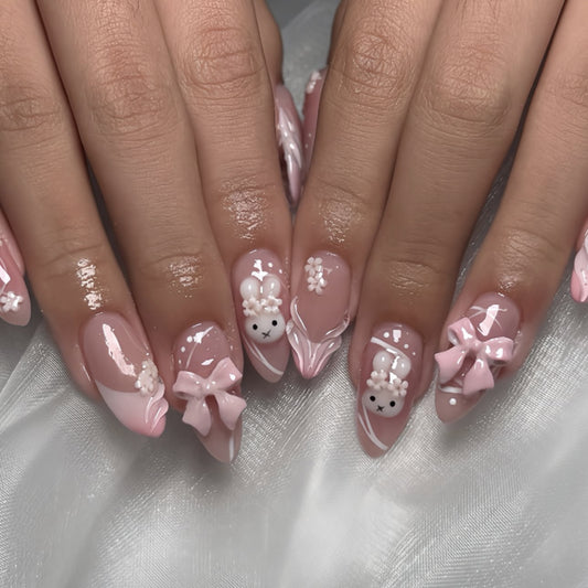3D Bunny Pink Press-on Nail 3D-4013